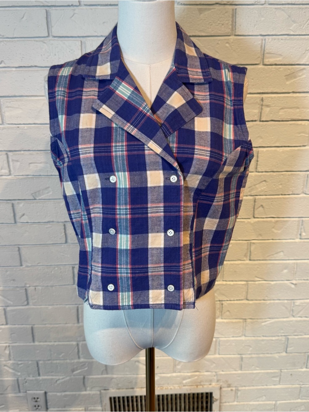 Vintage 90s Circle R Western Plaid Double-Breasted Crop Top Womens Large